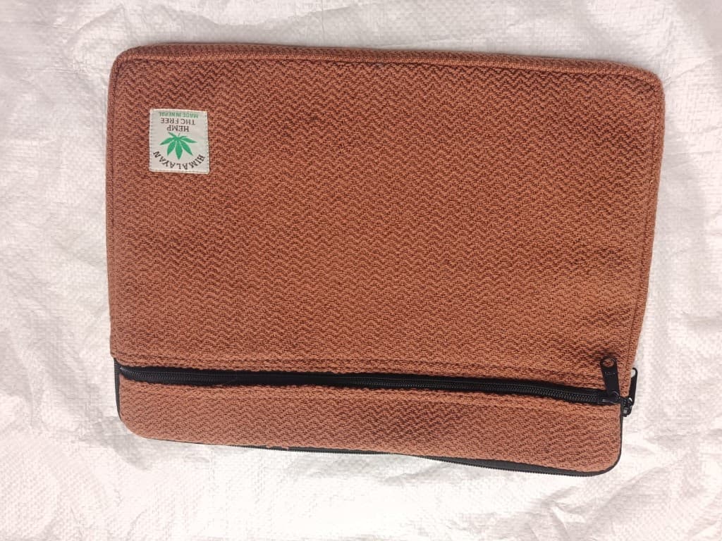 Terracotta herringbone hemp laptop sleeve